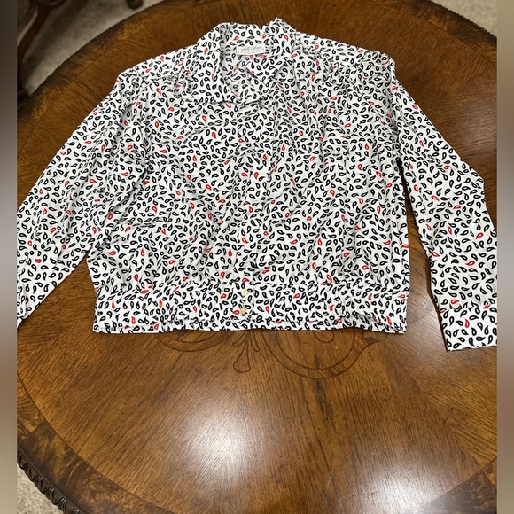 Lilli Ann Collections Blouse White Black Paisley Elastic Waist Vintage 80s Mod - Picture 11 of 11